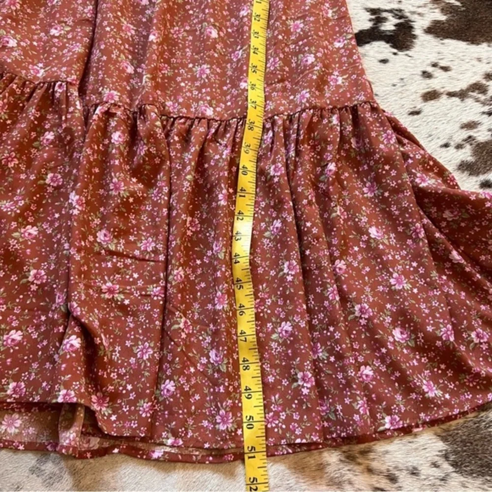 WAYF Burnt‎ Orange Floral Keyhole Tiered Midi Dress Size Small NWOT